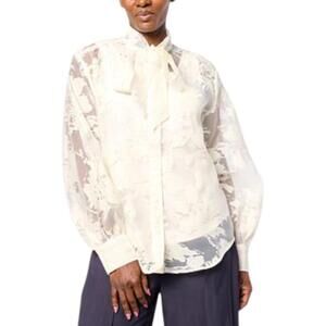 WynneCollection Women's Embellished Chiffon Bow Blouse with Tank Cream - Regular